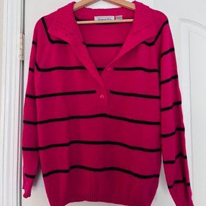 Vintage 90s Bermuda Run Collared Striped Hot pink Sweater Sz Medium